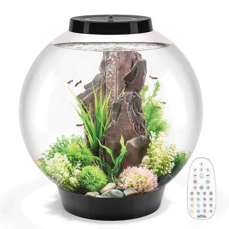 biOrb Classic 60 Acrylic Aquarium Black, MCR Multi-Colour Remote LED Lighting, Classic Fishbowl Fish Tank with 5-Step Filtration System, Easy Setup, With Air Pump, Filter Cartridge, Ceramic Media