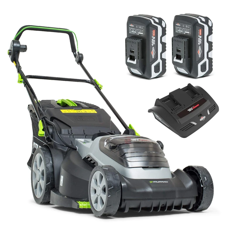 Murray 2 x 18V Lithium-Ion 37cm Cordless Lawn Mower + Trimmer + Leaf Blower, 30cm Cutting Width, 225 km/h Air Velocity
