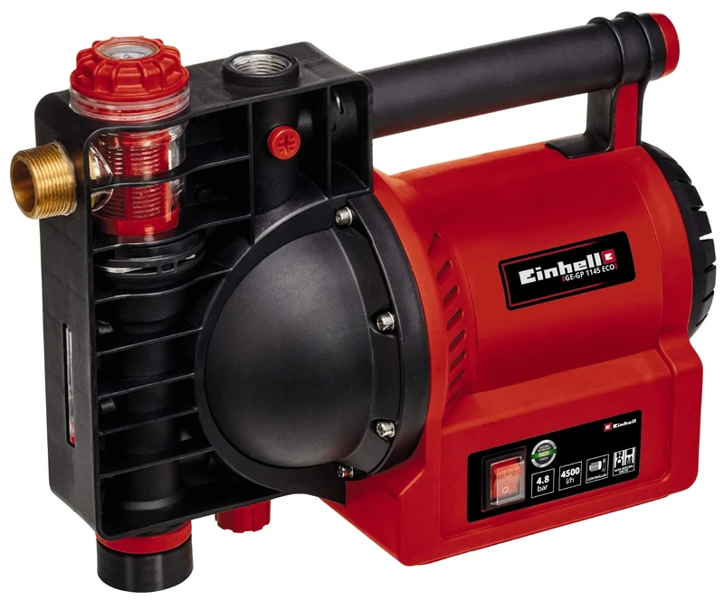 Einhell Gartenpumpe GE-GP 1145 ECO (1.100 W, 4500 L/h max. Förrdermenge, Wasserfüll-/Schmutz-/Sauganzeige, Thermo-/Frostschutz, Wassereinfüllschraube, Vorfilter m. Rückschlagventil, inkl. Adapter)