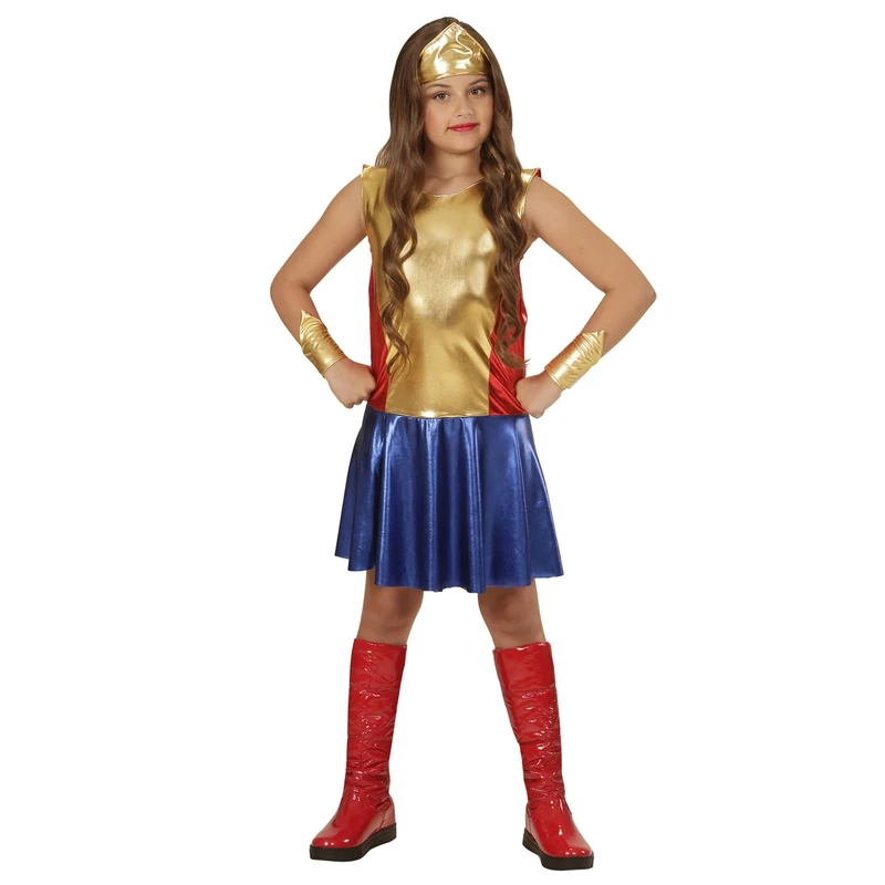 Widmann Wonder Girl (T-shirt, Tutu, Headdress, Bracelets) Party for Kids (164 cm / 14-16 anni) multi-coloured