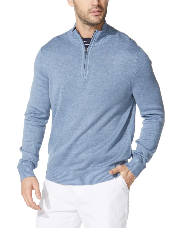 Nautica Men's Quarter-Zip Sweater, Deep Anchor Heather, Large