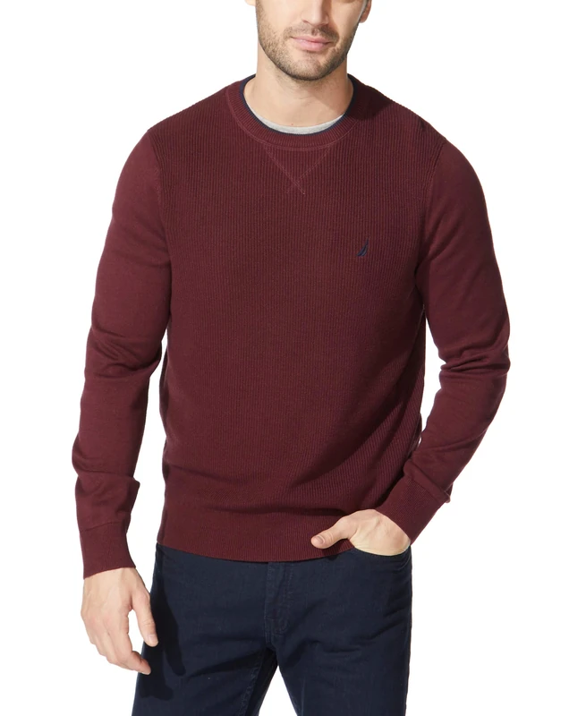 Nautica Men's Ribbed Sweater, Royal Burgundy, Large