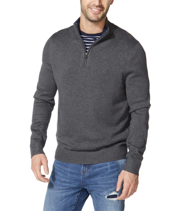 Nautica Men's Quarter-Zip Sweater, Charcoal Heather, XL