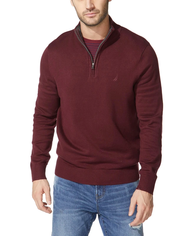 Nautica Men's Quarter-Zip Sweater, Royal Burgundy, Medium