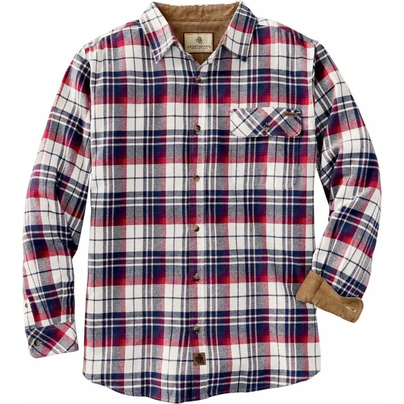 Legendary Whitetails Men's Buck Camp Flannel, Long Sleeve Plaid Button Down Casual Shirt, Corduroy Cuffs, Americana Plaid, Medium