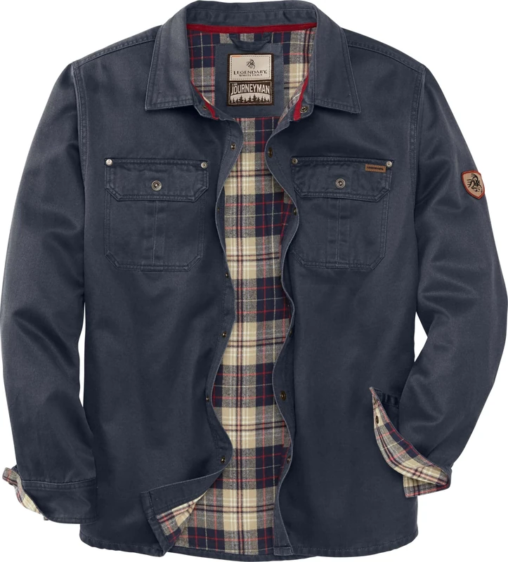 Legendary Whitetails Men's Journeyman Shirt Jacket, Flannel Lined Shacket for Men, Water-Resistant Coat Rugged Fall Clothing, Navy, X-Large Tall