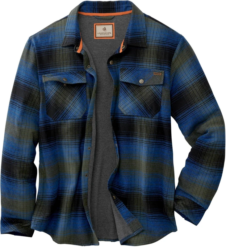 Legendary Whitetails Archer Flannel Thermal Lined Shirt Jacket for Men, Quilted Insulated Plaid Work Outerwear Coat, Cabin Cobalt Plaid, L Big Tall