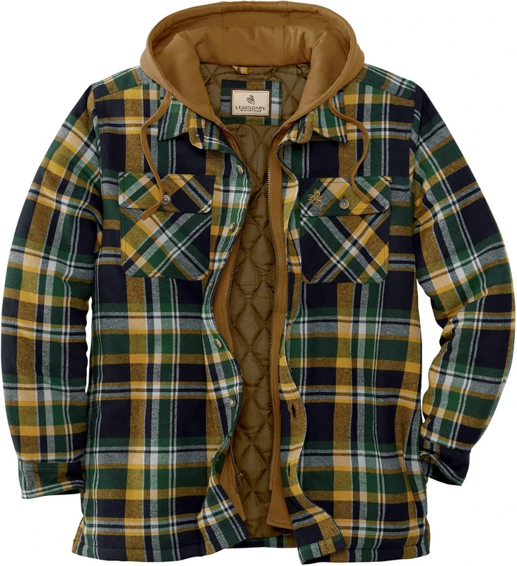 Legendary Whitetails Men's Standard Maplewood Hooded Shirt Jacket, Field Tract Plaid, Large