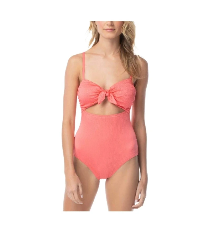 Vince Camuto Women's Smocked Tie-Front One-Piece Swimsuit in Bloom (Coral) - Pink - 10
