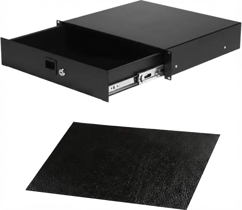 Infitronic INRS212-19 Inch Steel Rack Drawer/Document Tray/Document Drawer Lockable with Lock Full Extension Black (2HE)
