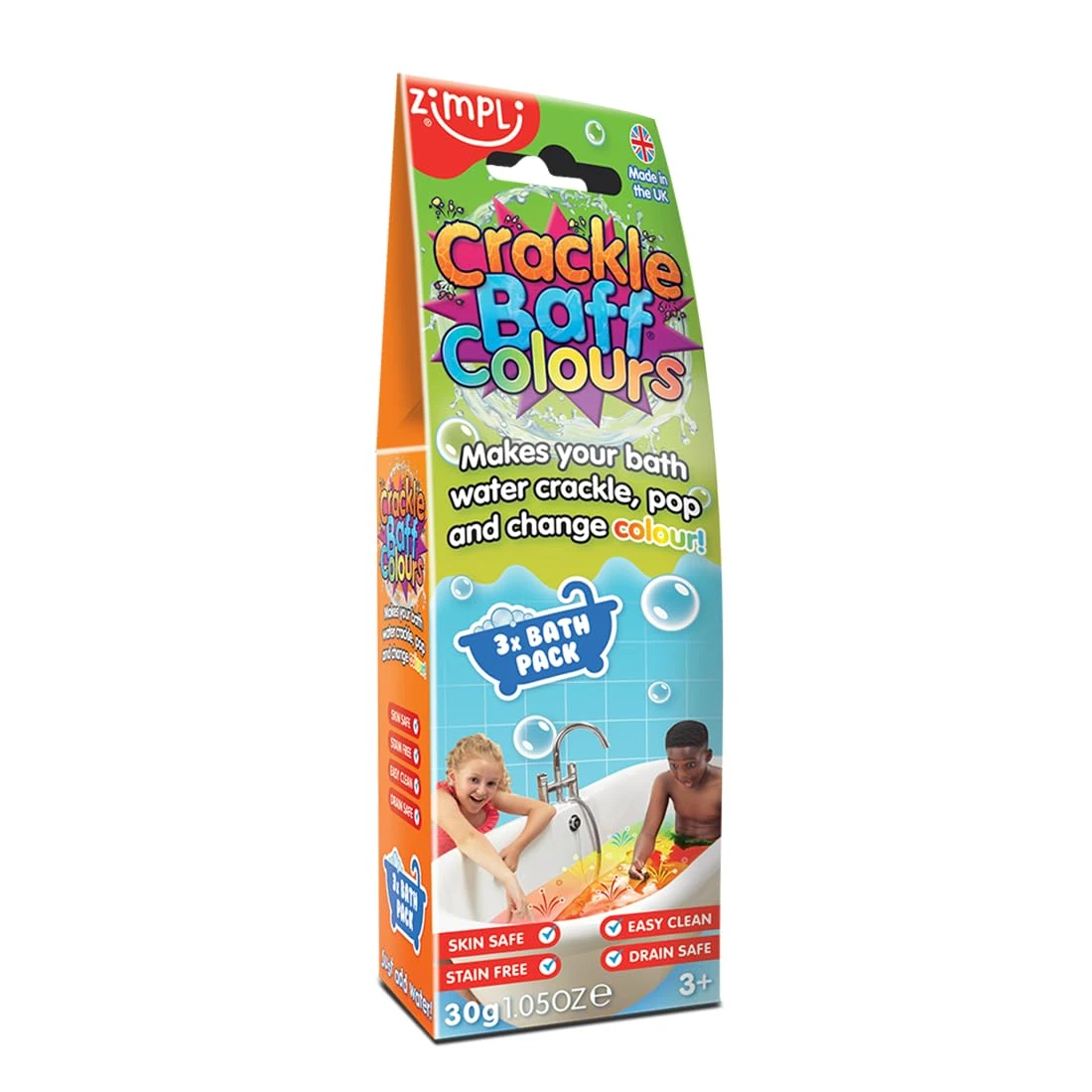 ZIMPLI - Crackle Baff Colours, 3 Bath Pack, Magically makes your water Crackle, Pop & Change Colour, Bath Toy, Pocket Money Stocking Filler Gift, UK Made