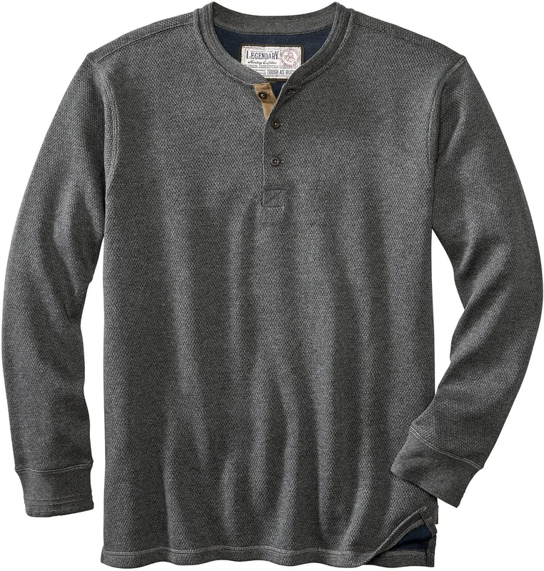 Legendary Whitetails Men's Standard Tough as Buck Double Layer Thermal Henley Shirt, Charcoal Heather, Large