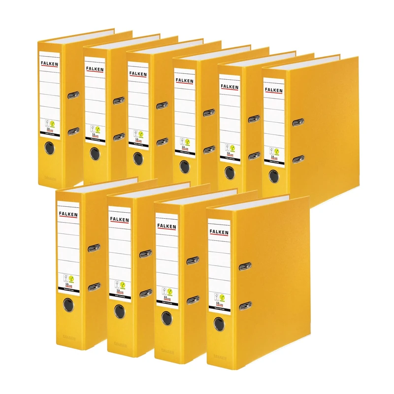FALKEN Original PP-Color Plastic Folders, Pack of 10, Yellow, DIN A4, 8 cm Wide, 3-Hole, Made in Germany, FSC Certified
