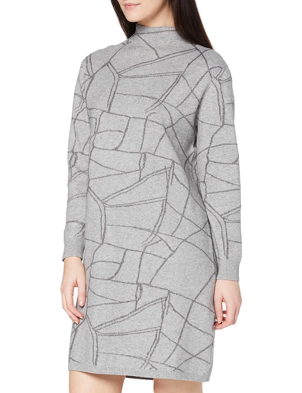 APART Fashion Women's Knitted Dress with Glitter Cocktail, Light Grey, M