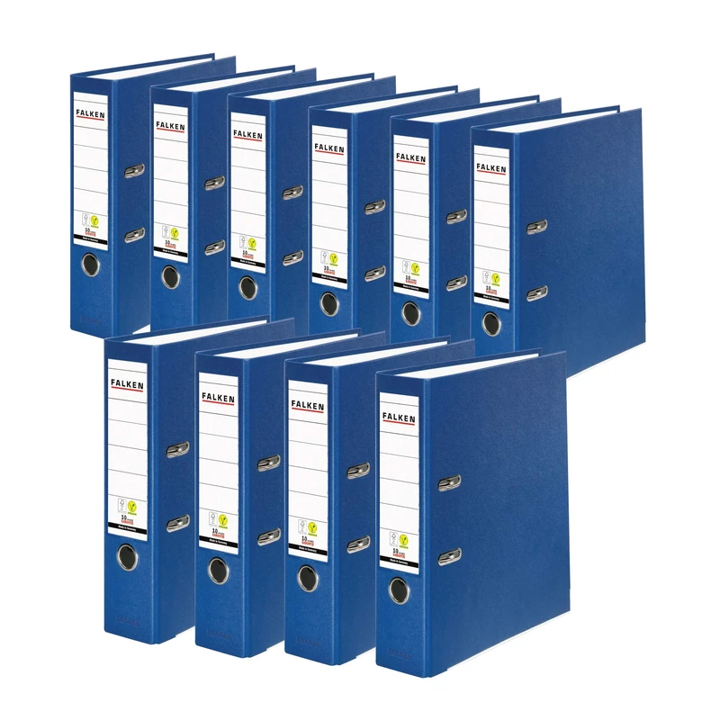 Original Falken pack of 10 PP-Color plastic folders. Made in Germany. 8 cm wide DIN A4 blue Vegan ring binder File folder Letter file Office folder Plastic folder Slotted folder