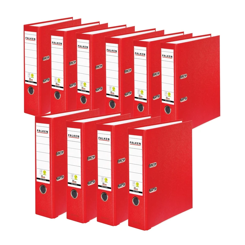 Original Falken pack of 10 PP-Color plastic folders. Made in Germany. 8 cm wide DIN A4 red Vegan ring binder File folder Letter folder Office folder Plastic folder Slotted folder