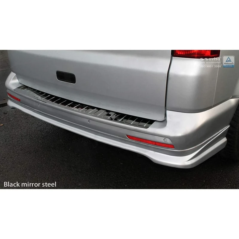 Avisa Black Mirror Stainless Steel Rear bumper protector compatible with VW Transporter T5 2003-2015 (all) & T6 2015- / FL 2019- (with barn doors) 'Ribs'