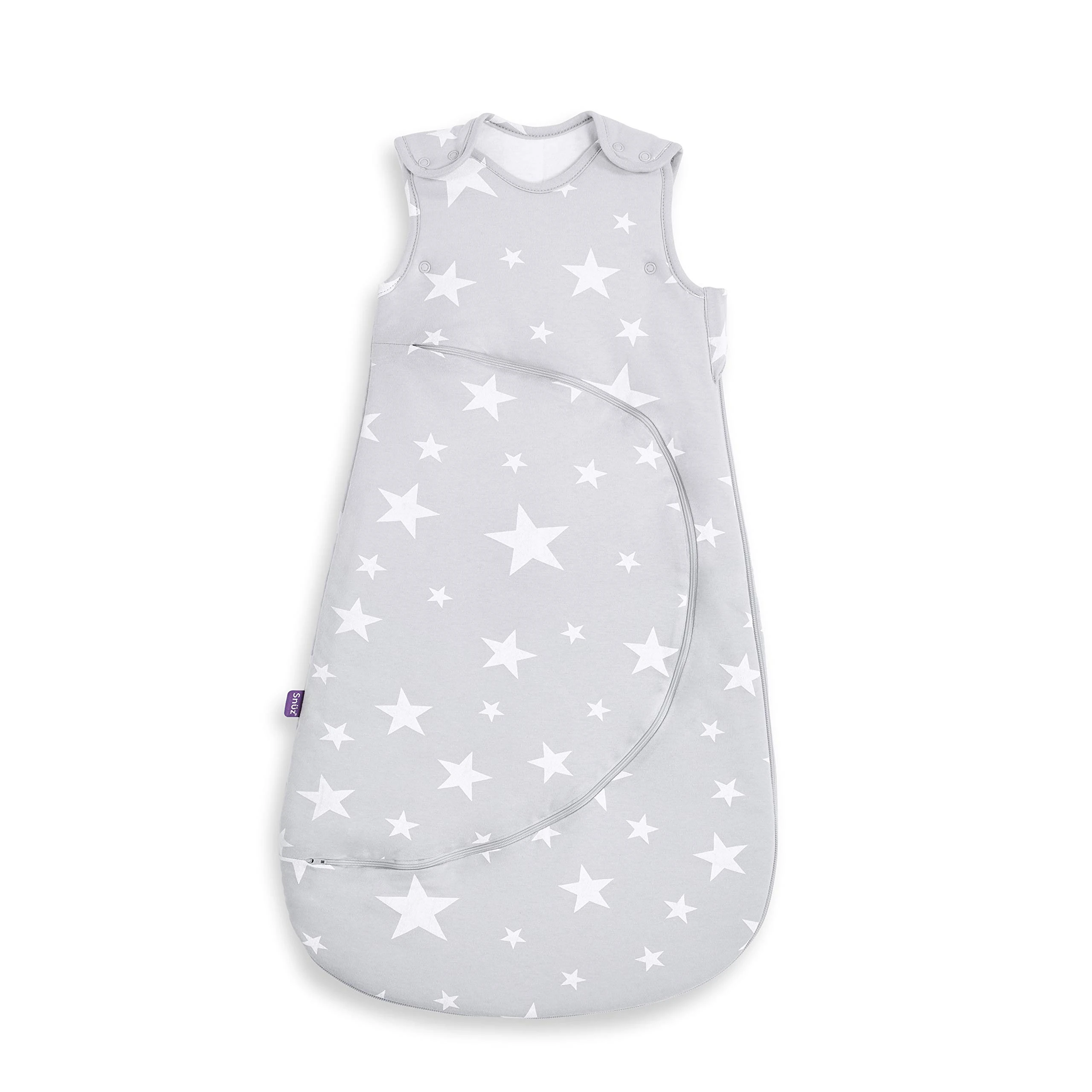 Snuz Baby Sleeping Bag with Nappy Zip - For Easy Nappy Changes, Super Soft Cotton Sleeping Bags with Perfect Fit Poppers, Meets British Safety Standard, White Star, 1 Tog 0-6M