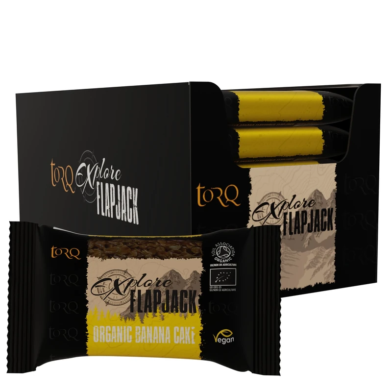 Torq Explore Flapjack Banana Cake Plant Based - Vegan Nutrition Snacks for Running, Cycling, Sports & Expeditions - Endurance Flapjacks Energy Bars - Box of 20