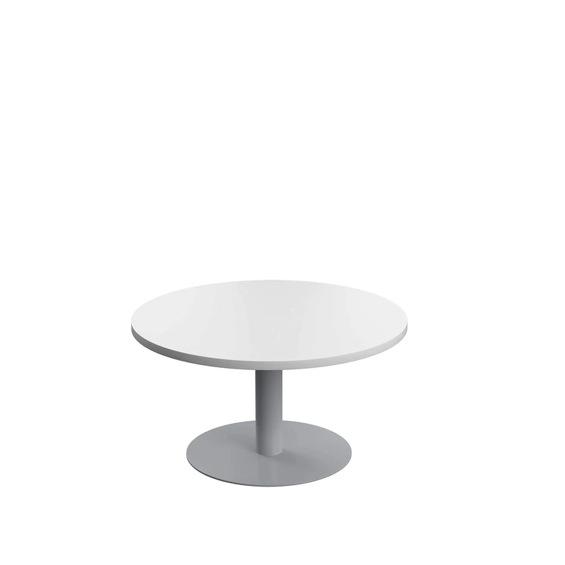 Office Hippo Circular Coffee Table, Sturdy & Stylish Small Table Desk, Laptop Table For Cafe, Coffee Shop or Bar, Versatile Office Table Ideal For Breakroom, 5 Year Guarantee - White / Silver