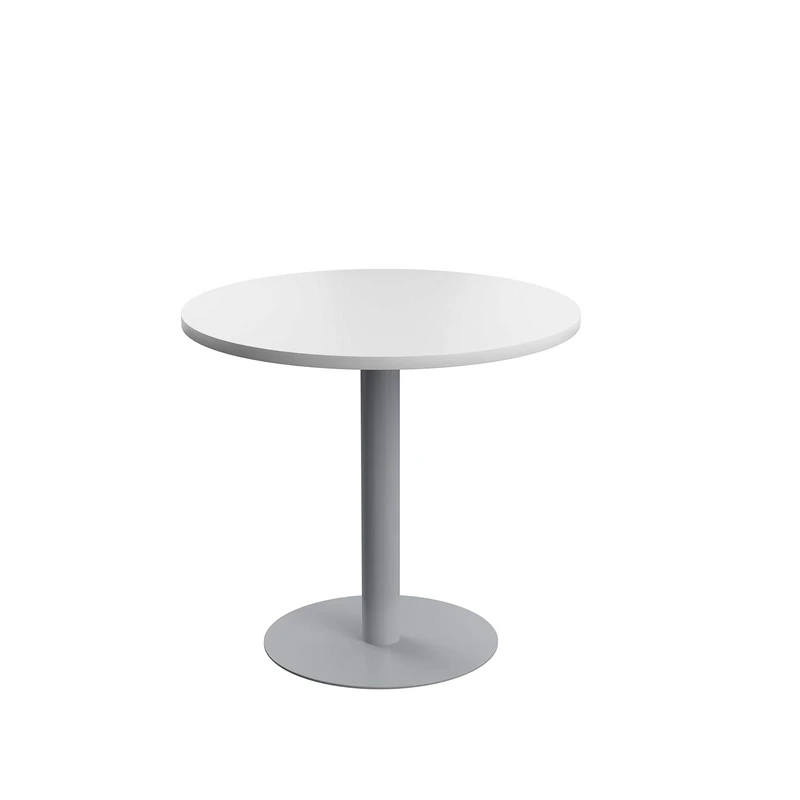 Office Hippo Circular Office Table, Sturdy & Robust Mid-Height Table Desk, Circular Work Table For Home Office, Versatile Desk Table For Canteen, Reception Area, 5 Year Guarantee - White / Silver