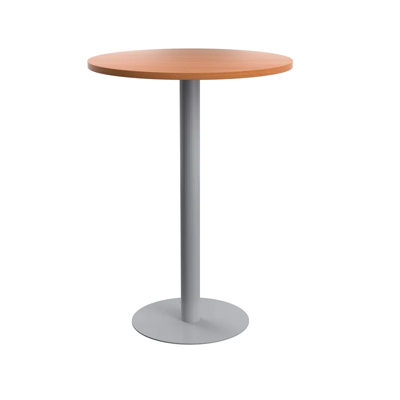 Office Hippo Circular Bar Table, Sturdy & Robust High Office Table, Stylish Work Table For Home Office, Ideal For Reception Area & Breakout Room, High Table Desk, 5 Year Guarantee - Beech / Silver