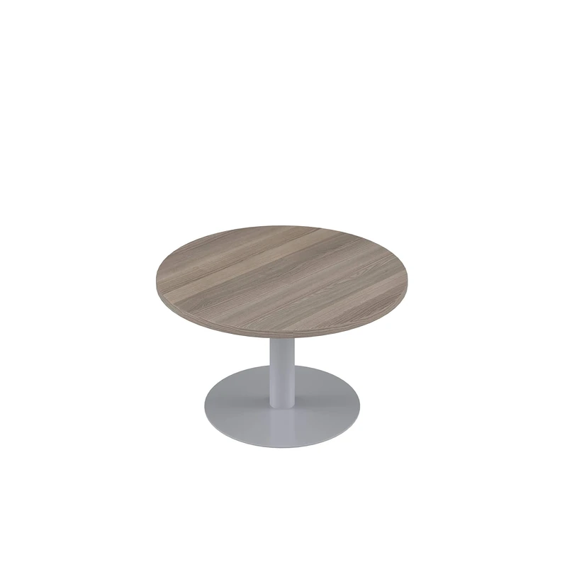 Office Hippo Circular Coffee Table, Sturdy & Stylish Small Table Desk, Laptop Table For Cafe, Coffee Shop or Bar, Versatile Office Table Ideal For Breakroom, 5 Year Guarantee - Grey Oak / Silver
