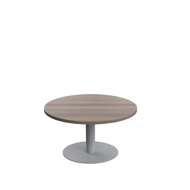 Office Hippo Circular Coffee Table, Sturdy & Stylish Small Table Desk, Laptop Table For Cafe, Coffee Shop or Bar, Versatile Office Table Ideal For Breakroom, 5 Year Guarantee - Grey Oak / Silver