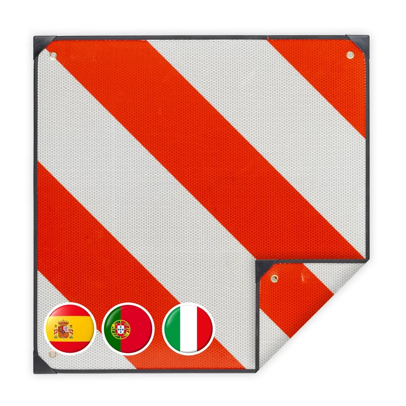 Relaxdays Rear Warning Sign, 2in1 Reflective Plate Spain & Italy, Car, Caravan, Aluminium, Red/White, Striped, 50x50cm