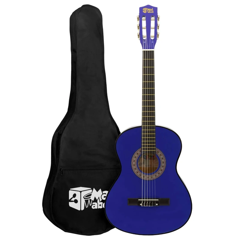 Mad About MA-CG02 Classical Guitar, 3/4 Size Blue Classic Guitar - Colourful Spanish Guitar with Carry Bag, Strap, Pick and Spare Strings - Now with 6 Months Lessons Included