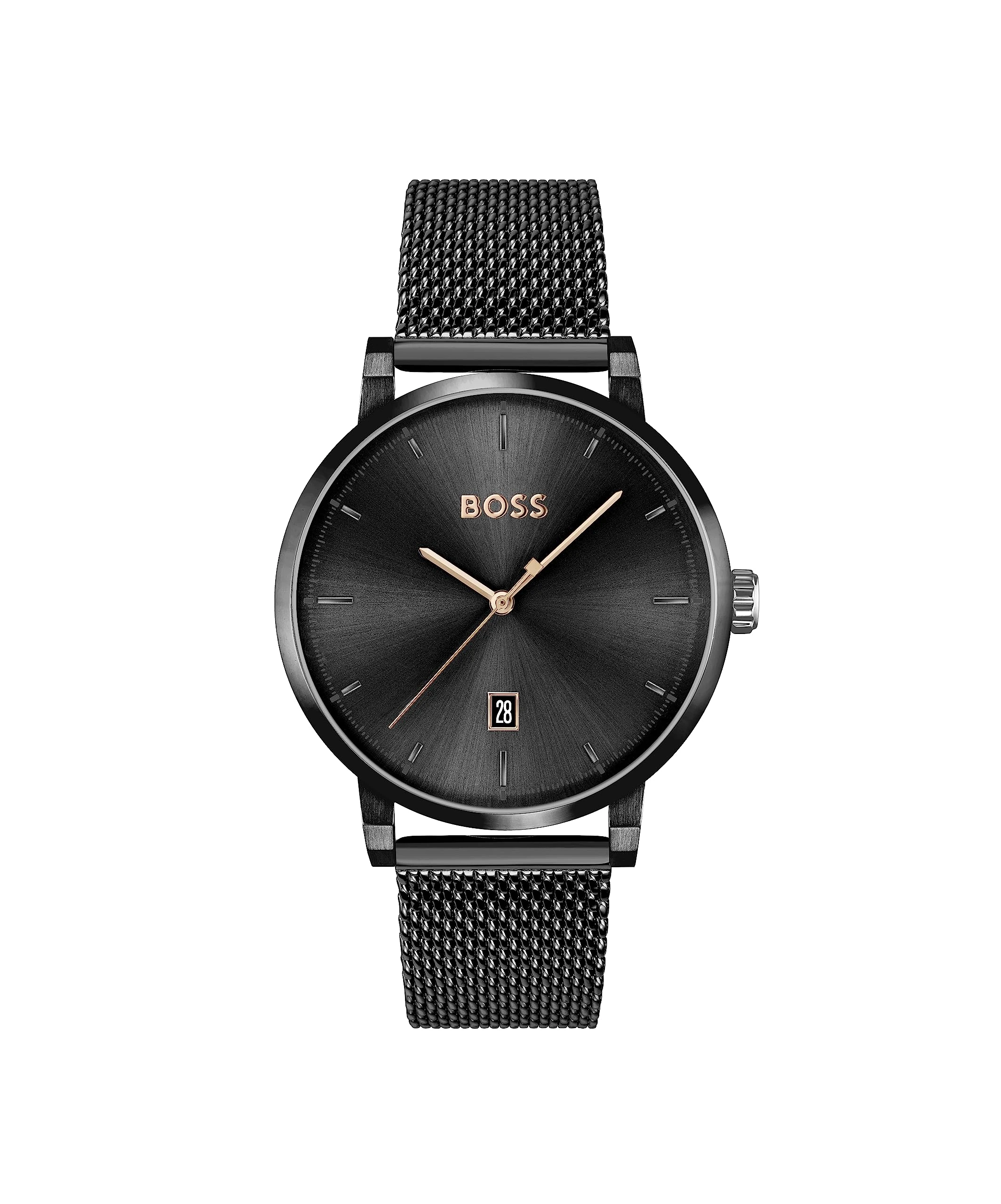 BOSS Analogue Quartz Watch for Men Confidence Collection with Black Stainless Steel Mesh Bracelet - 1513810