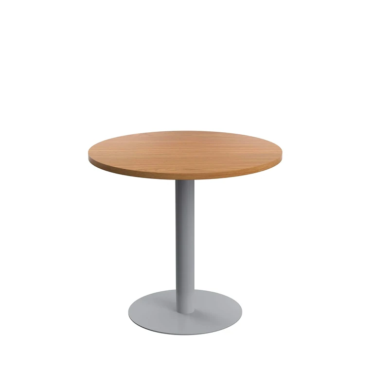 Office Hippo Circular Office Table, Sturdy & Robust Mid-Height Table Desk, Circular Work Table For Home Office, Versatile Desk Table For Canteen, Reception Area, 5 Year Guarantee - Oak / Silver