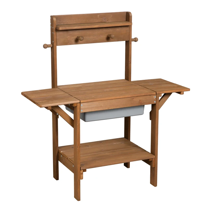 roba Mud Kitchen Midi for Children - Outdoor Play Kitchen for The Garden - with containers for Water & Sand - Weather-Resistant Brown Wood