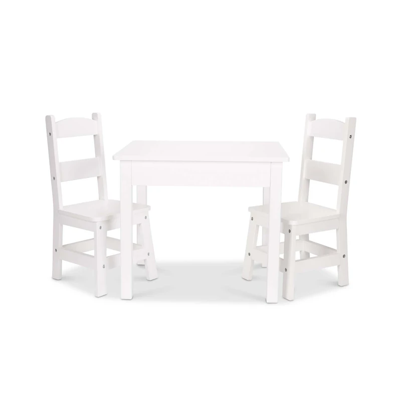 Melissa & Doug Wooden Kids Table and Chairs Set - White, Kids Bedroom Furniture, Playroom Decor, Playspaces and Room Decor, Furniture, 3+ Gift for Boy or Girl