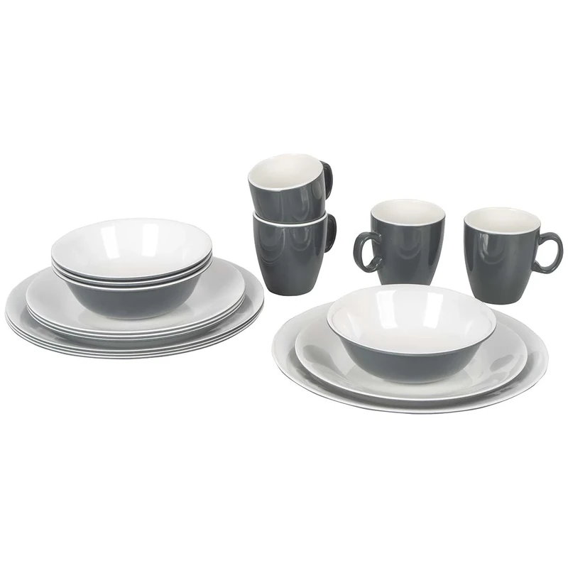Bo-Camp - Tableware set - 100% Melamine - 16 pieces - Grey