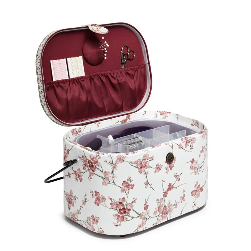 Prym 612056 Sewing Basket Large Oval Cherry Blossom Nostalgia 30cm x 20.5cm x 19cm - Image 1