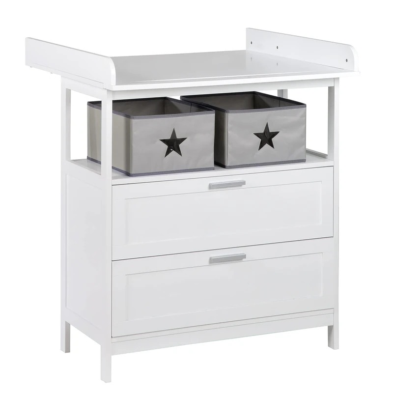 roba Changing Table Hamburg with Removable Attachment - Changing Table with 2 Doors + 2 Boxes + Wall Mounting - Baby Dresser with Changing Height 92 cm - White Wood