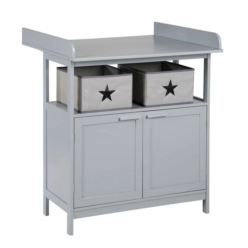 roba Changing Table Hamburg with Removable Attachment - Changing Table with 2 Doors + 2 Boxes + Wall Mounting - Baby Dresser with Changing Height 92 cm - Grey Wood