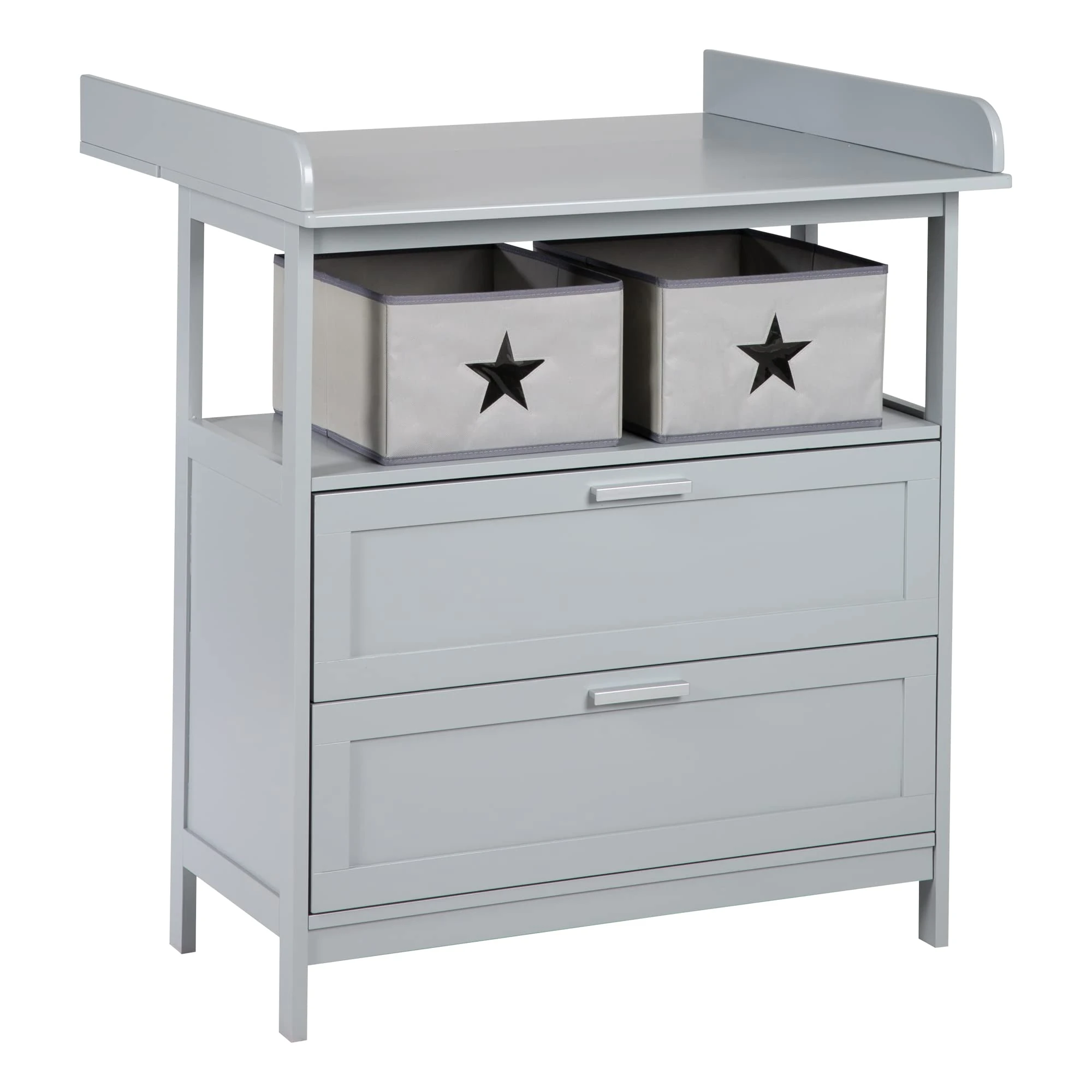 roba Changing Table Hamburg with Removable Attachment - Changing Table with 2 Doors + 2 Boxes + Wall Mounting - Baby Dresser with Changing Height 92 cm - Grey Wood