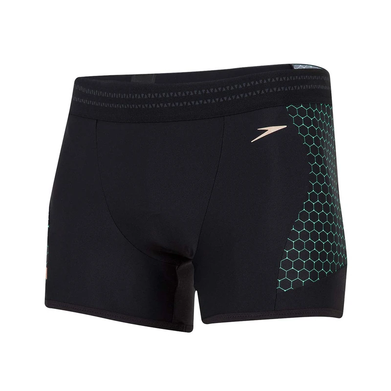 Speedo Tier One Placement Aquashort Swimwear, Men, mens, Swim Briefs, 8-12422D712, black/Green glow/Rose gold, 28