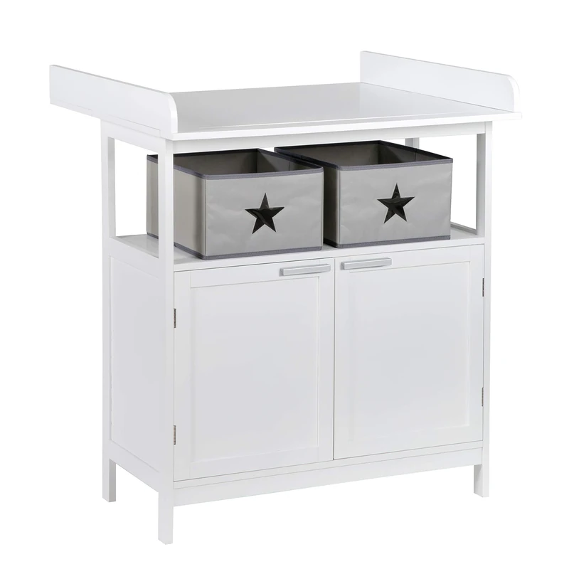 roba Changing Table Hamburg with Removable Attachment - Changing Table with 2 Doors + 2 Boxes + Wall Mounting - Baby Dresser with Changing Height 92 cm - White Wood