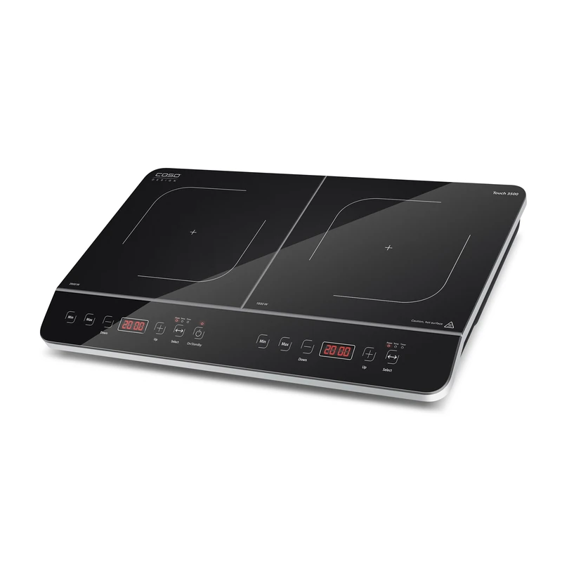 CASO Touch 3500 Induction Hob Double Mobile Safety Switch 60-240°C 6 Levels Timer 180 Minutes Pots up to 26 cm 3500 Watt Glass Ceramic