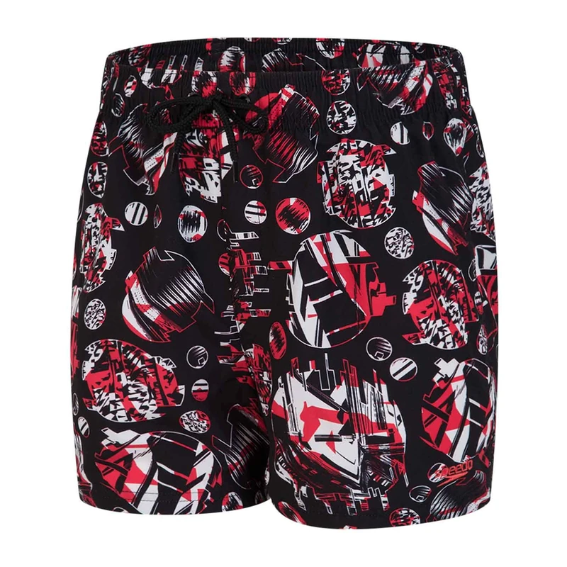 Speedo Glitchamp Allover 13" WS Swimwear, Children, boys, Swim Briefs, 8-12404D834, black/lava red/White, XS