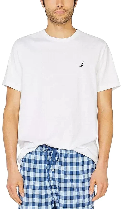 Nautica Men's Anchor Crew Neck Sleep Shirt Pajama Top, Bright White, XL