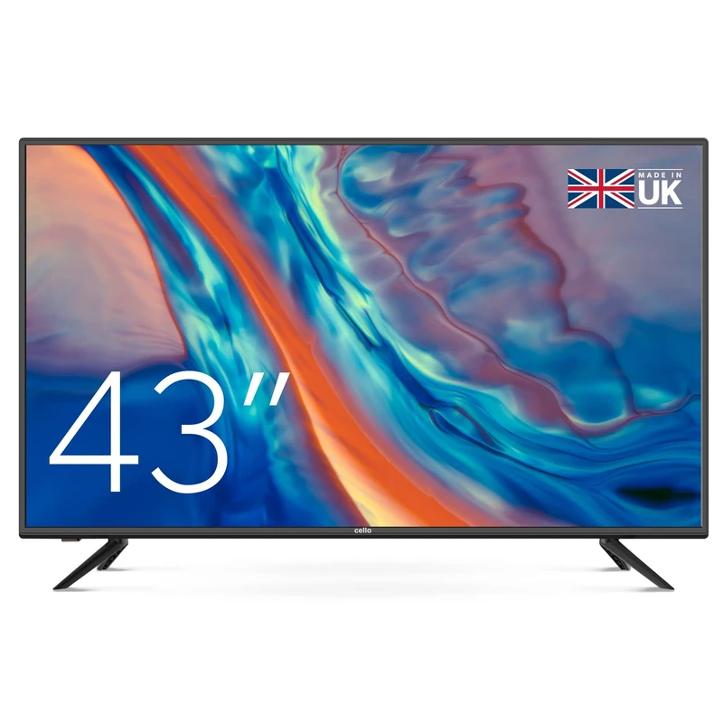 Cello C4320DVB 43 inch LED TV with Freeview & Satellite, Easy Setup Mains Only, Non-Smart, USB Record from Live TV, Frameless Style Made in the UK