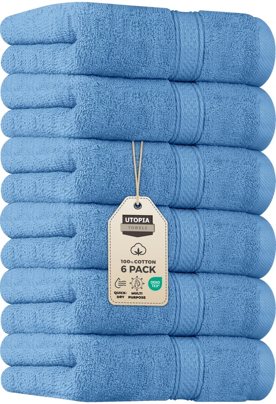 Utopia Towels - 6 Piece Towel Set (40 x 70 cm) 100% Cotton Ring Spun Super Soft and Highly Absorbent 600gsm for Bathroom, Gym, Shower, Hotel & Spa (Electric Blue)