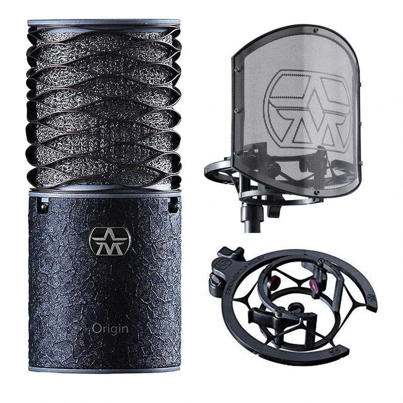 Aston Microphones ORIGIN BLACK BUNDLE High-Performance Large Diaphragm Cardioid Condenser Microphone — Includes SWIFTSHIELD Pop Filter/Shock Mount