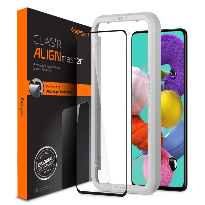 Spigen, AlignMaster Tempered Glass Screen Protector for Samsung Galaxy A51, Positioning Aid for Installation, Black Full Coverage, Case Friendly, 9H Tempered Glass, Galaxy A51 Tempered Glass (AGL01051) - Image 1