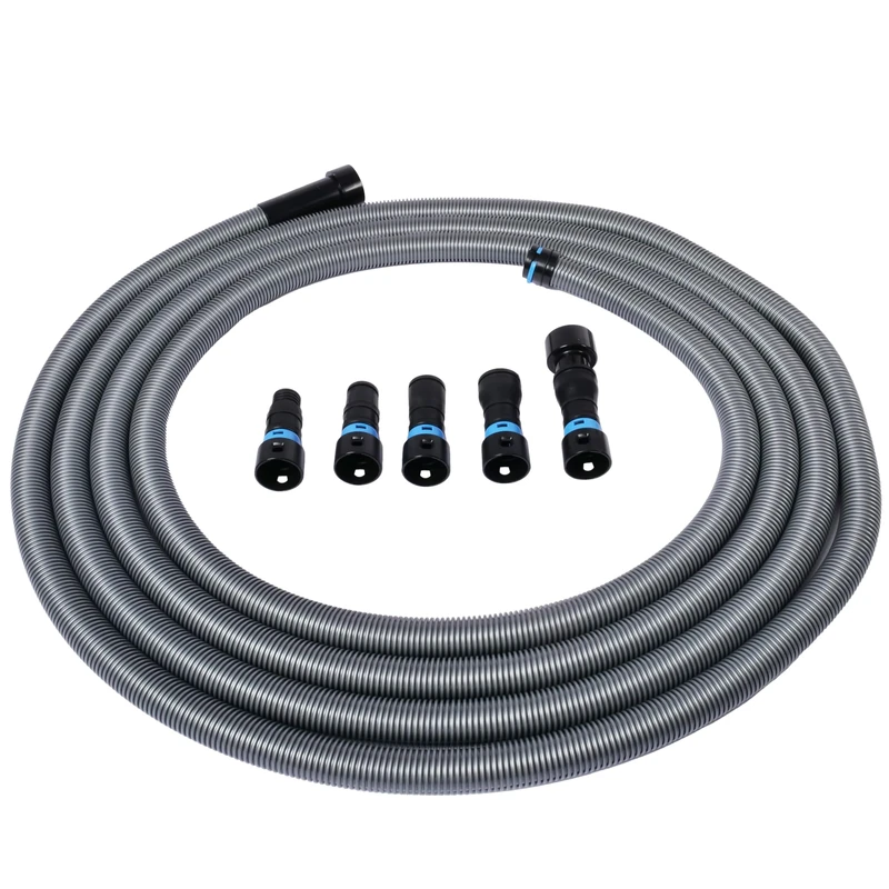 Cen-Tec Systems 94731 Quick Click 30 Ft. Hose for Home and Shop Vacuums with Expanded Multi-Brand Power Tool Adapter Set for Dust Collection, Silver