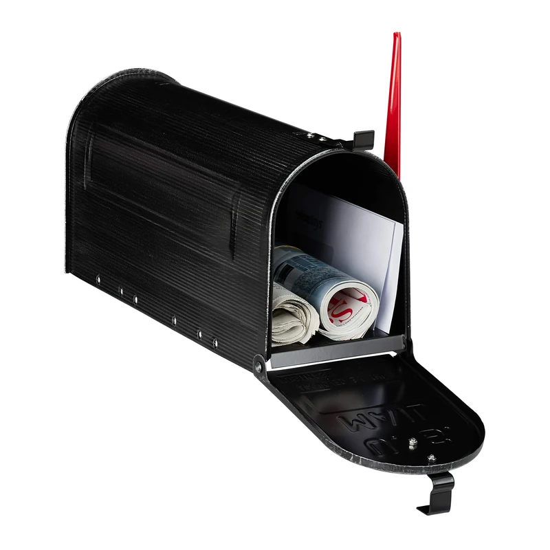 Relaxdays US Mailbox, Vintage, American Letterbox Post, Large, HxWxD: 25x19x52.5 cm, Red Flag, Steel, Black
